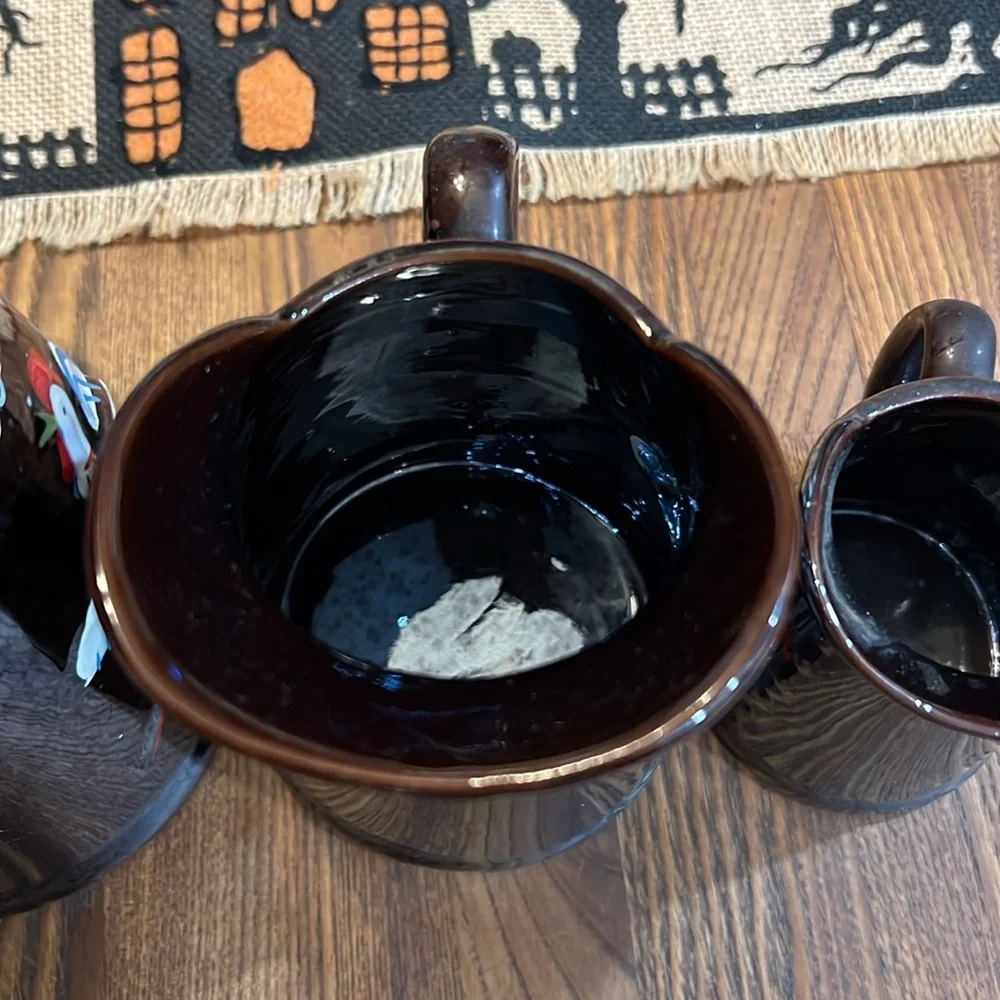 Vintage Redware 1950s pancake batter set with rooster design